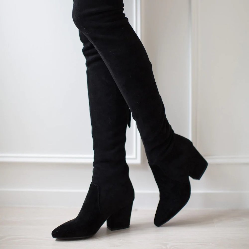 GOODNIGHT MACAROON 'ELLIS' BLACK CLASSIC OVER THE KNEE SUEDE LEATHER BOOTS